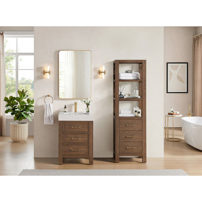 León 24" Free-standing Single Bathroom Vanity in Spruce Aged Brown with Mirror