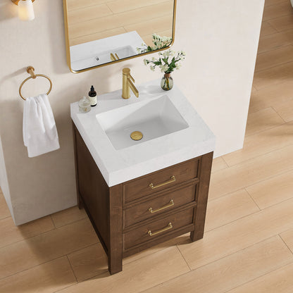 León 24" Free-standing Single Bathroom Vanity in Spruce Aged Brown with Mirror