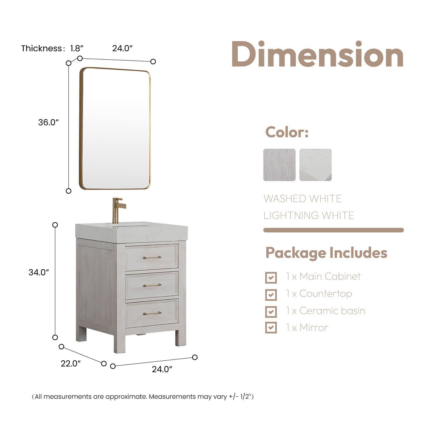 León 24" Free-standing Single Bathroom Vanity in Washed White
