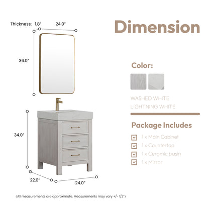 León 24" Free-standing Single Bathroom Vanity in Washed White