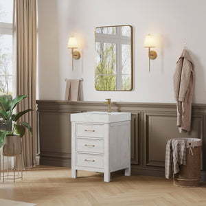 León 24in. Free-standing Single Bathroom Vanity in Washed White with Composite top in Lightning White