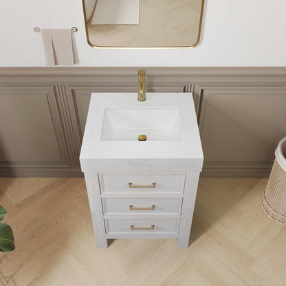 León 24" Free-standing Single Bathroom Vanity in Washed White