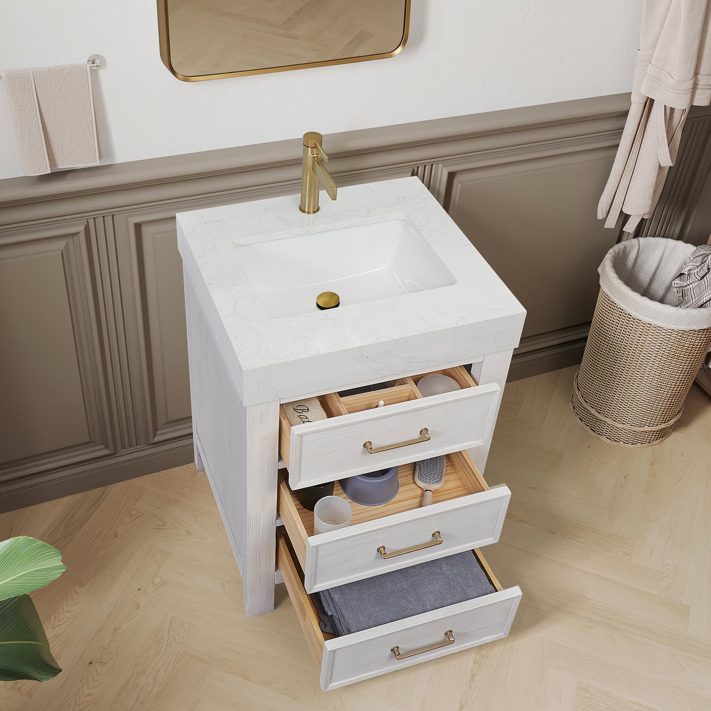 León 24" Free-standing Single Bathroom Vanity in Washed White