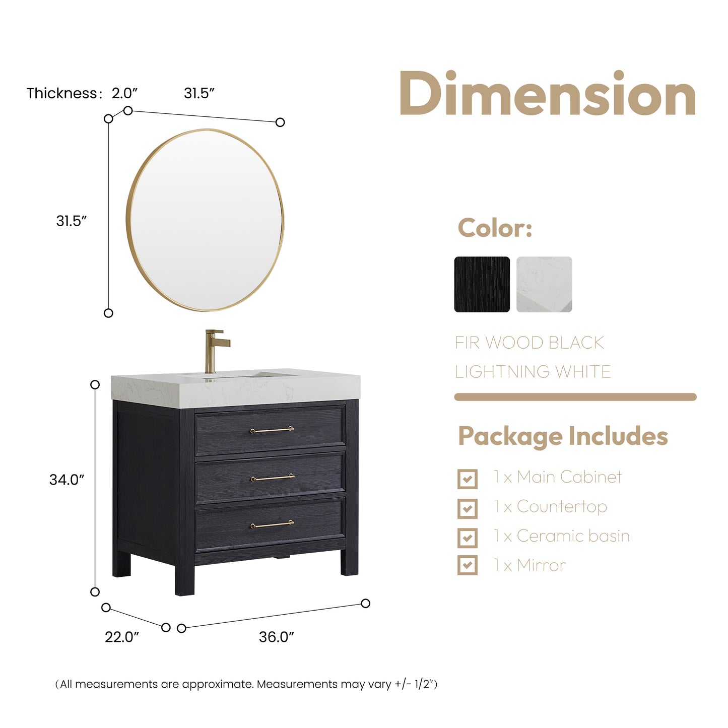 León 36" Free-standing Single Bathroom Vanity in Fir Wood Black