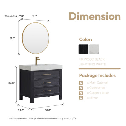 León 36" Free-standing Single Bathroom Vanity in Fir Wood Black