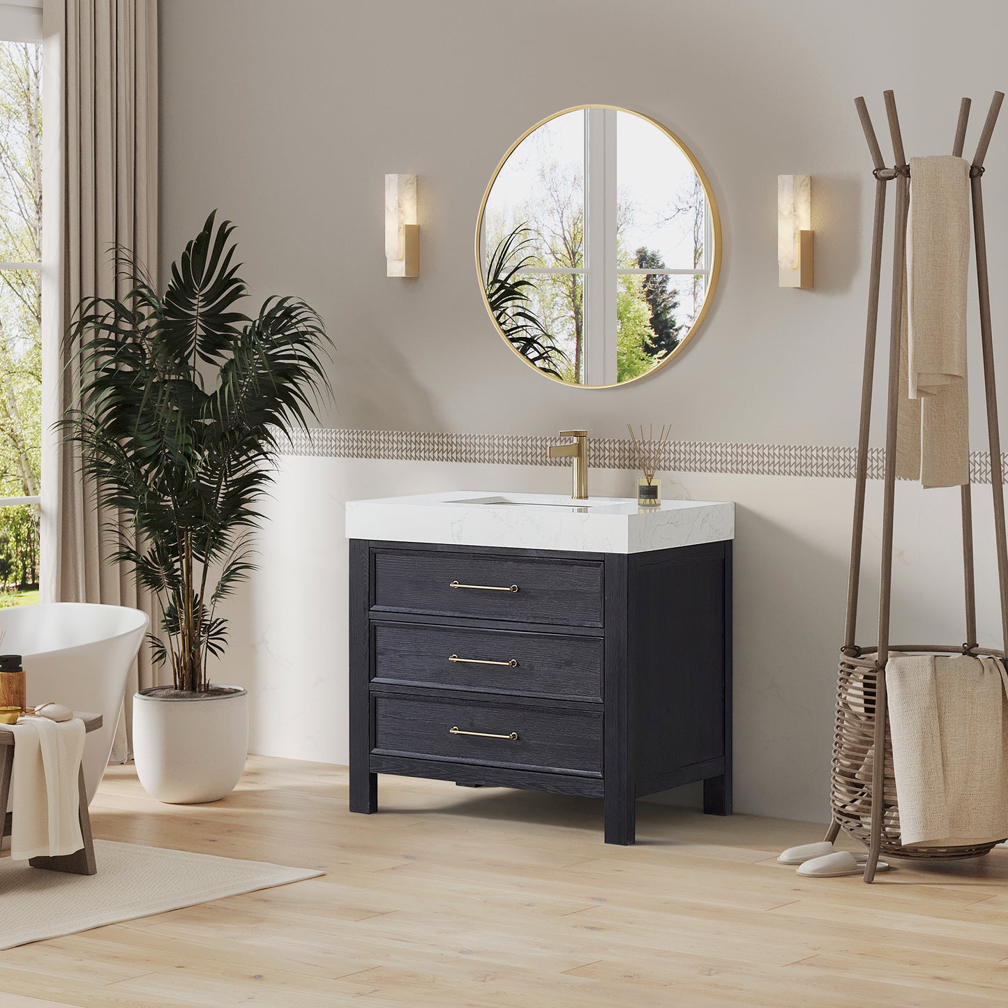 León 36" Free-standing Single Bathroom Vanity in Fir Wood Black