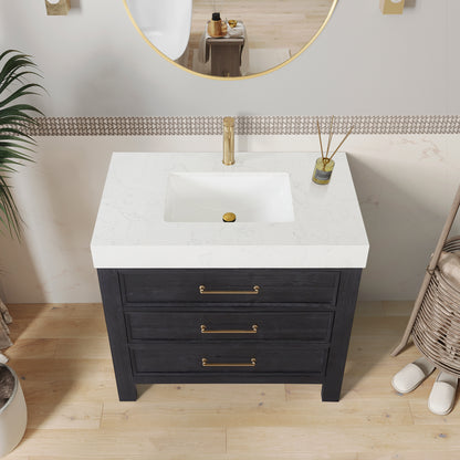León 36" Free-standing Single Bathroom Vanity in Fir Wood Black