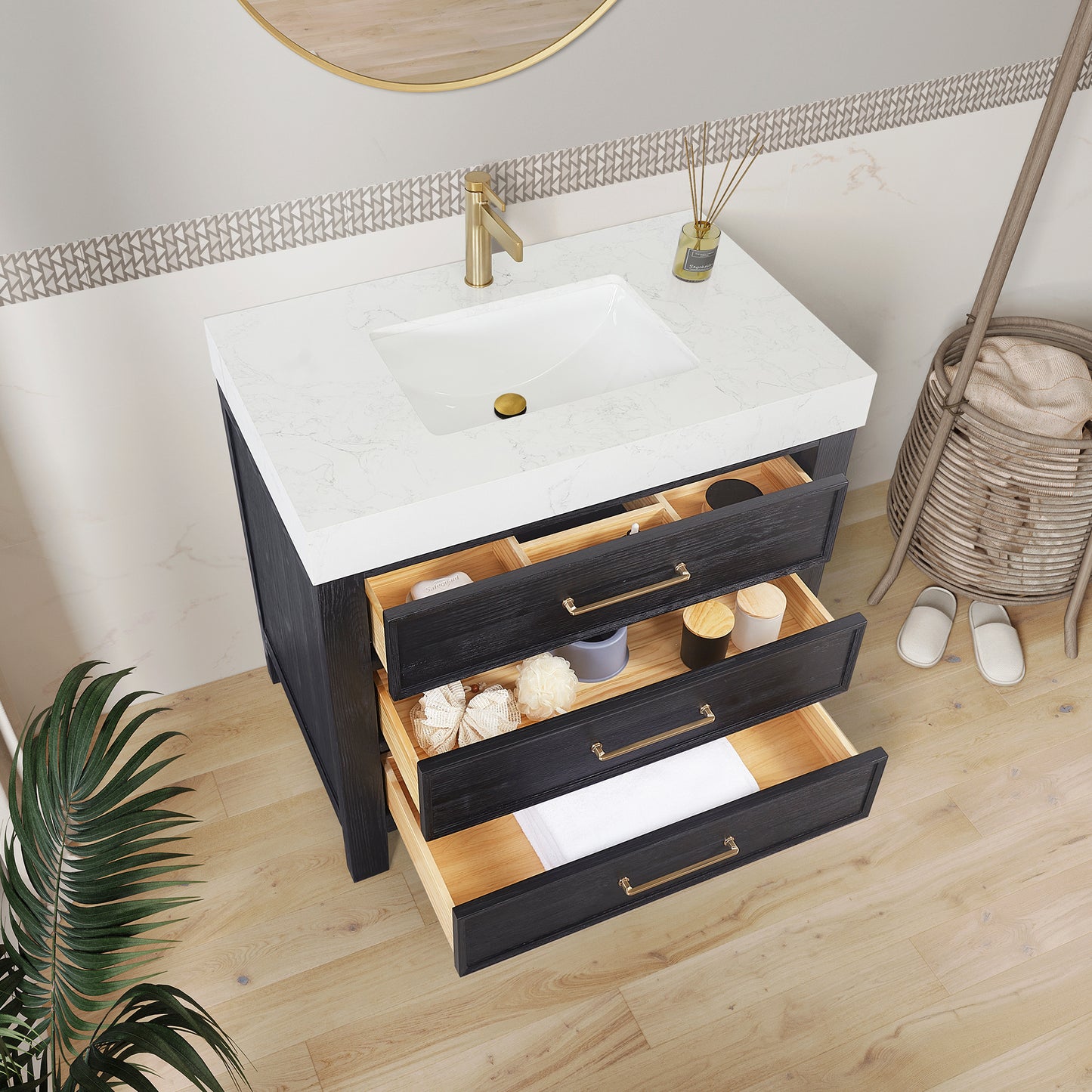 León 36" Free-standing Single Bathroom Vanity in Fir Wood Black