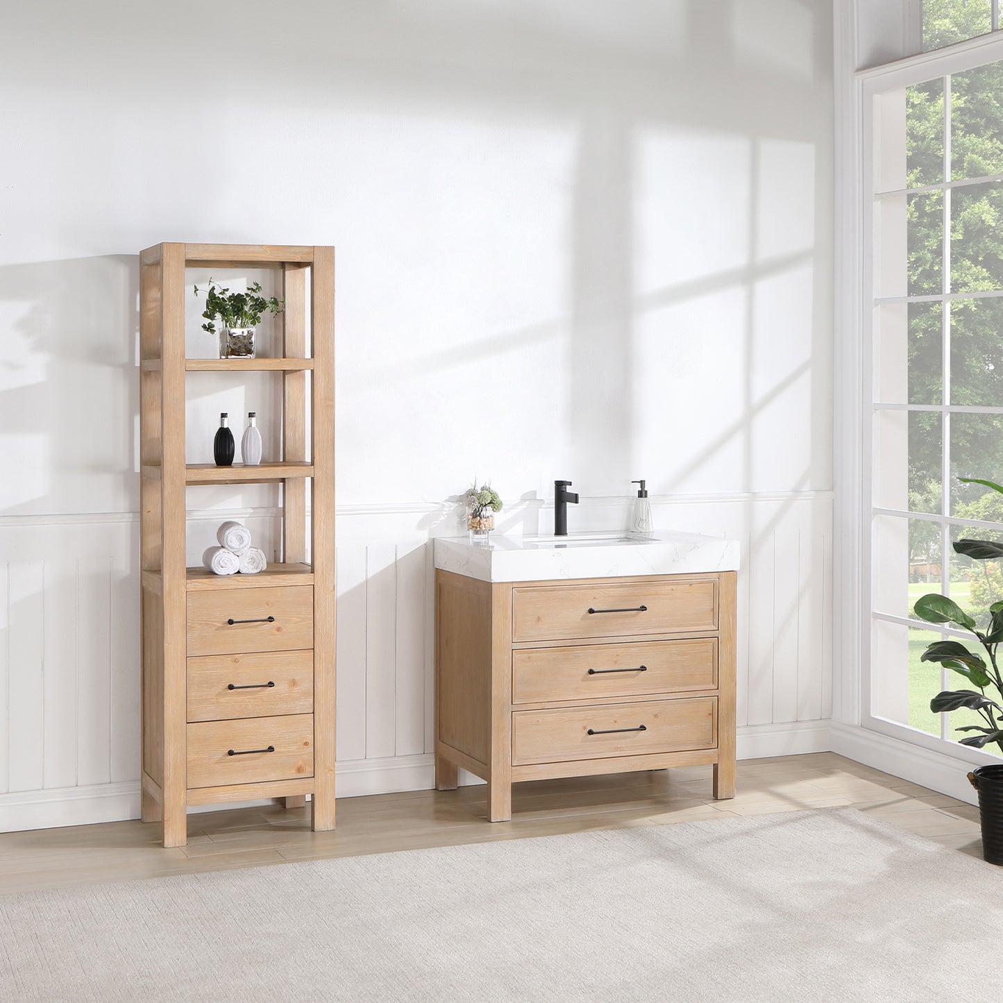 León 36" Free-standing Single Bathroom Vanity in Fir Wood Brown