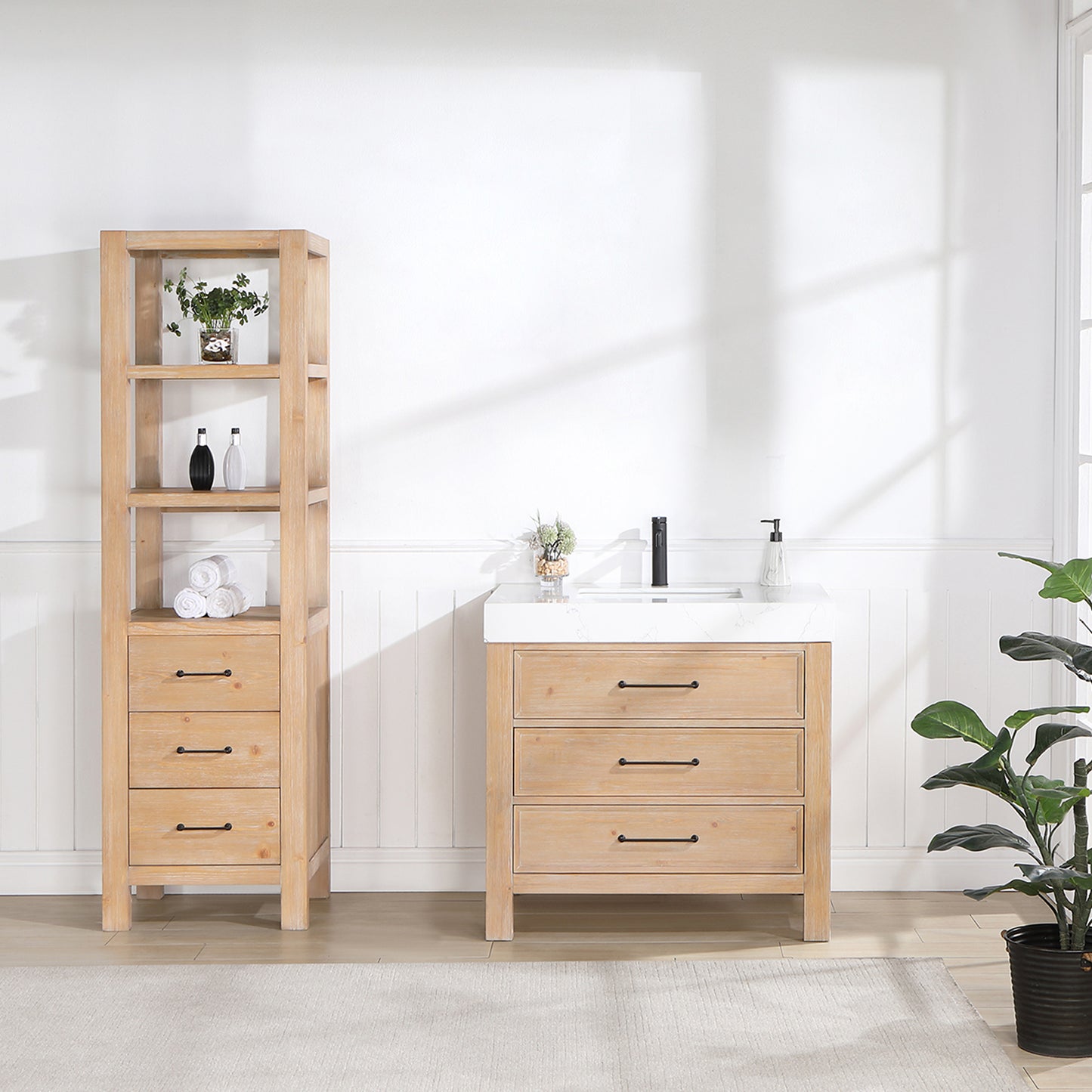 León 36" Free-standing Single Bathroom Vanity in Fir Wood Brown