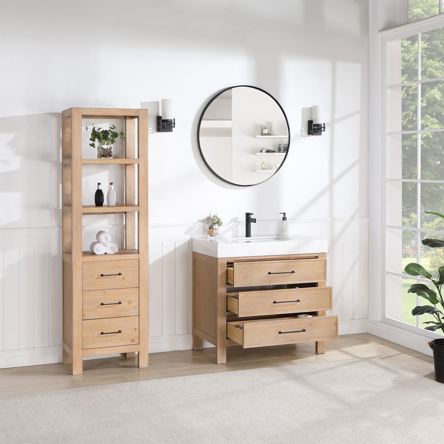 León 36" Free-standing Single Bathroom Vanity in Fir Wood Brown