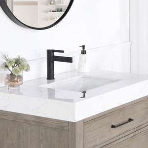León 36in. Free-standing Single Bathroom Vanity in Fir Wood Grey with Composite top in Lightning White