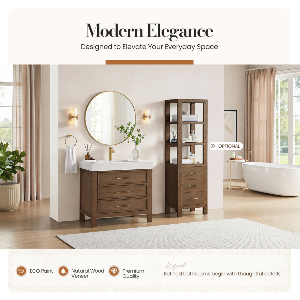 León 36" Free-standing Single Bathroom Vanity in Spruce Aged Brown