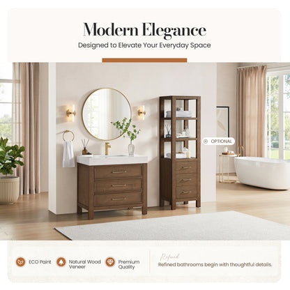 León 36" Free-standing Single Bathroom Vanity in Spruce Aged Brown