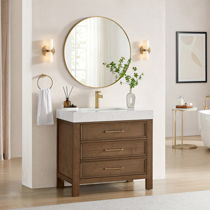 León 36" Free-standing Single Bathroom Vanity in Spruce Aged Brown