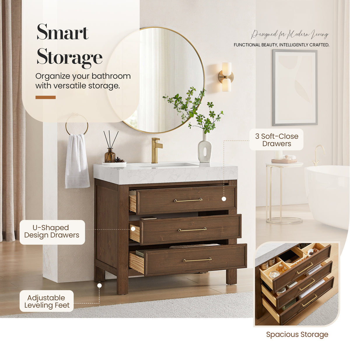 León 36" Free-standing Single Bathroom Vanity in Spruce Aged Brown
