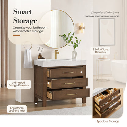 León 36" Free-standing Single Bathroom Vanity in Spruce Aged Brown