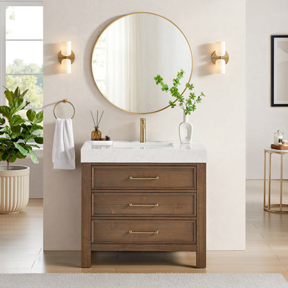 León 36" Free-standing Single Bathroom Vanity in Spruce Aged Brown with Mirror