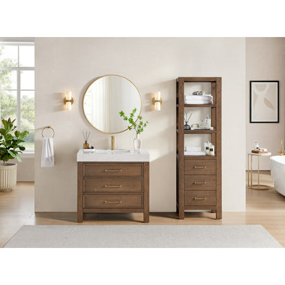 León 36" Free-standing Single Bathroom Vanity in Spruce Aged Brown with Mirror