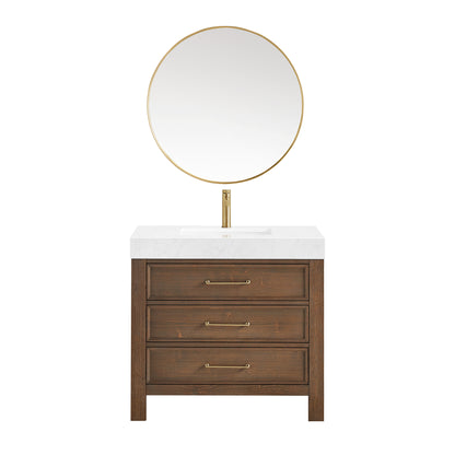León 36" Free-standing Single Bathroom Vanity in Spruce Aged Brown with Mirror