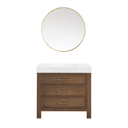 León 36" Free-standing Single Bathroom Vanity in Spruce Aged Brown with Mirror