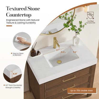 León 36" Free-standing Single Bathroom Vanity in Spruce Aged Brown with Mirror