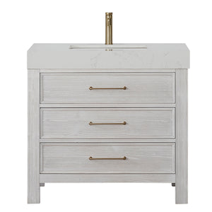 Open image in slideshow, León 36in. Free-standing Single Bathroom Vanity in Washed White with Composite top in Lightning White

