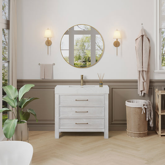 León 36" Free-standing Single Bathroom Vanity in Washed White