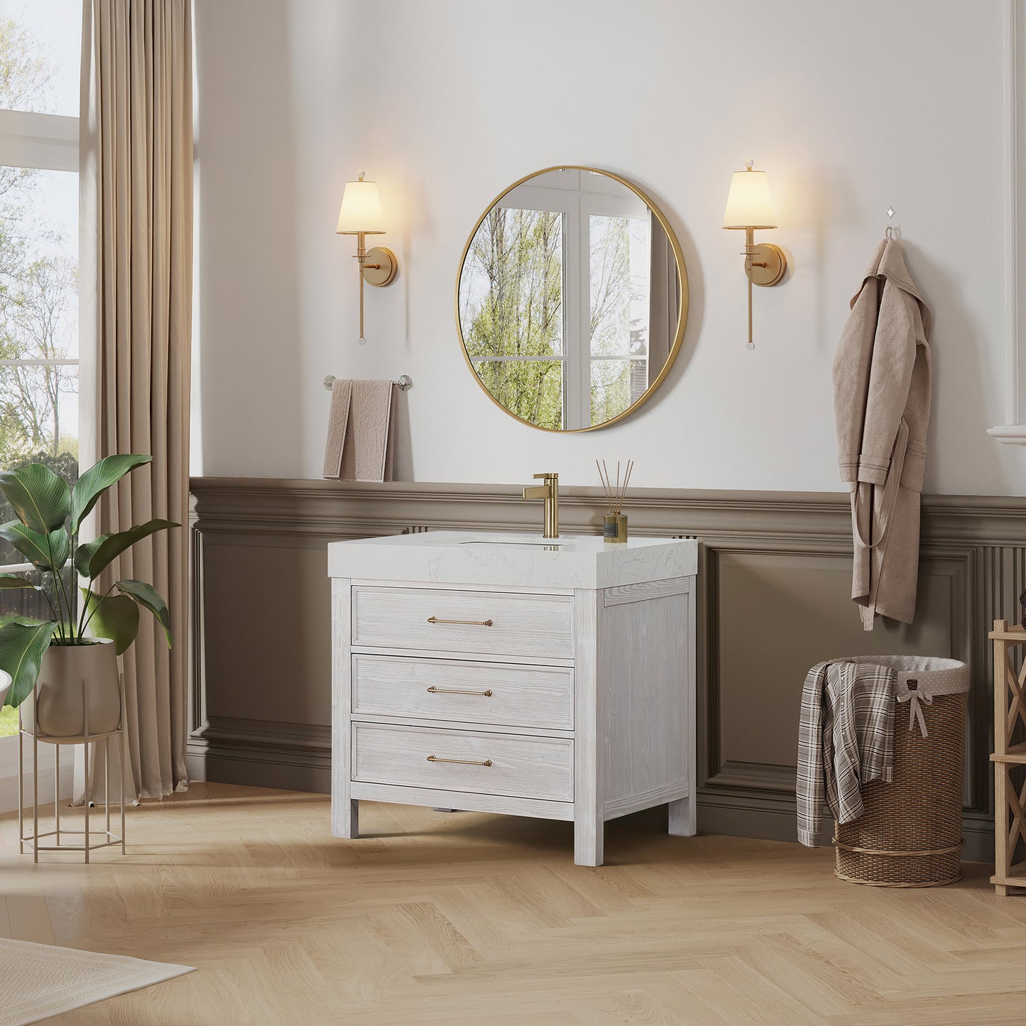 León 36" Free-standing Single Bathroom Vanity in Washed White
