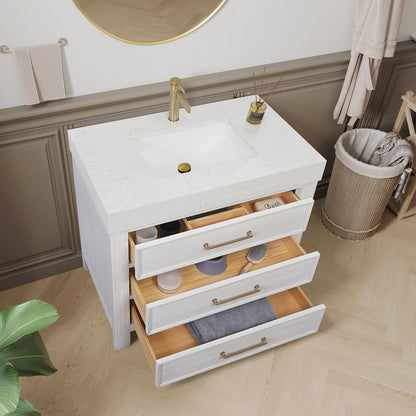 León 36" Free-standing Single Bathroom Vanity in Washed White