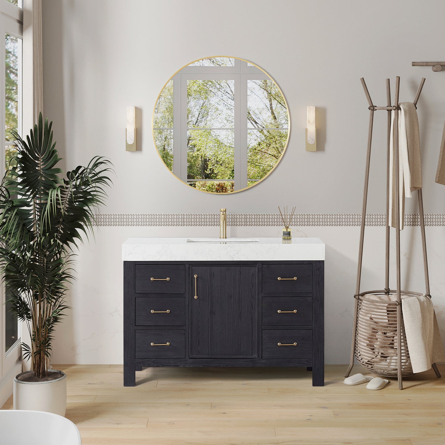 León 48" Free-standing Single Bathroom Vanity in Fir Wood Black