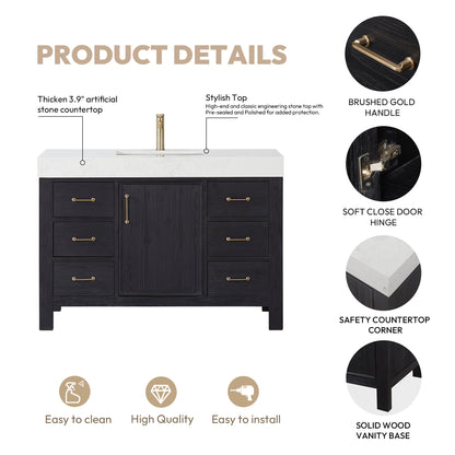 León 48" Free-standing Single Bathroom Vanity in Fir Wood Black