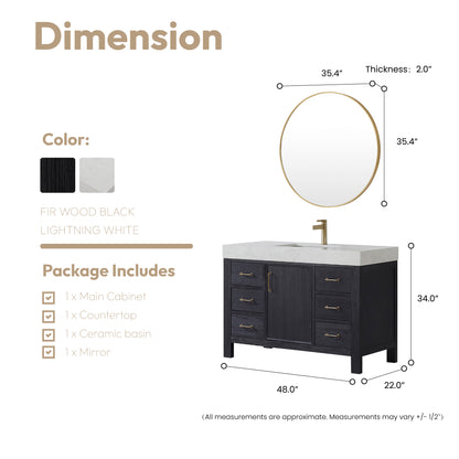 León 48" Free-standing Single Bathroom Vanity in Fir Wood Black