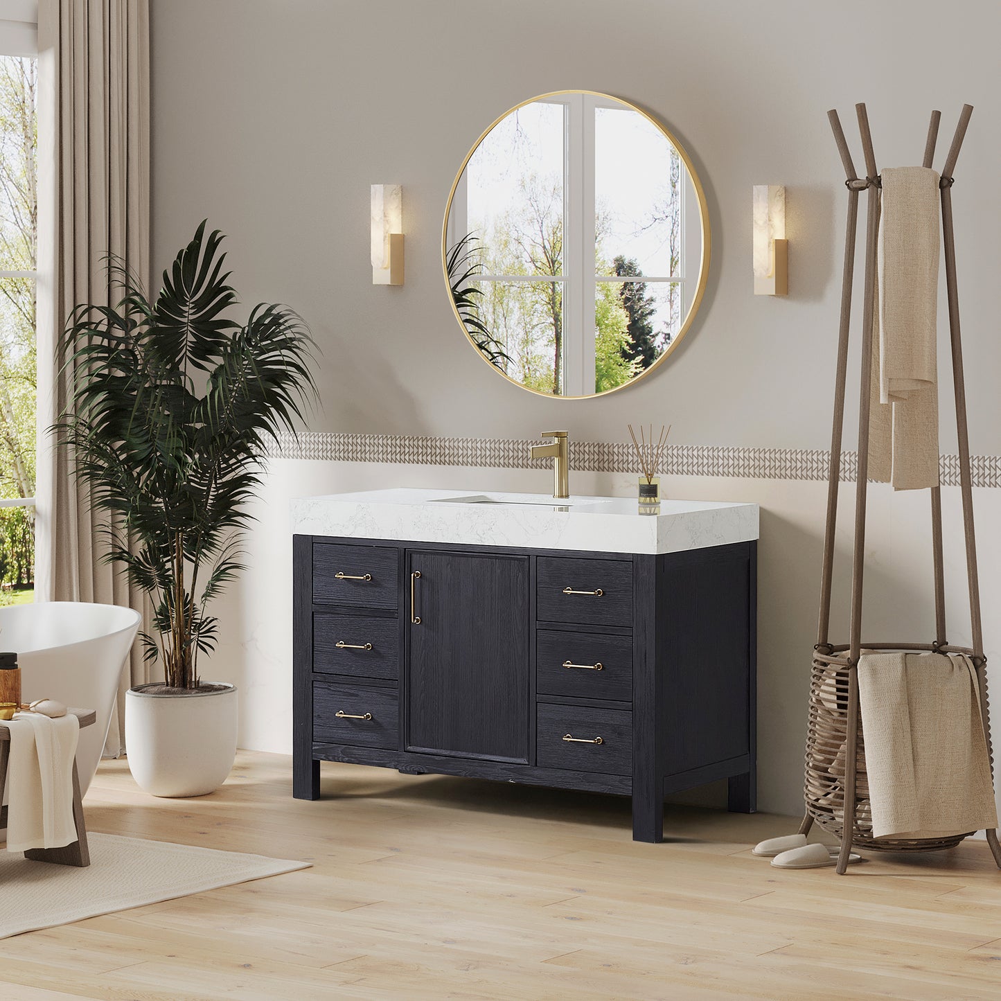 León 48" Free-standing Single Bathroom Vanity in Fir Wood Black