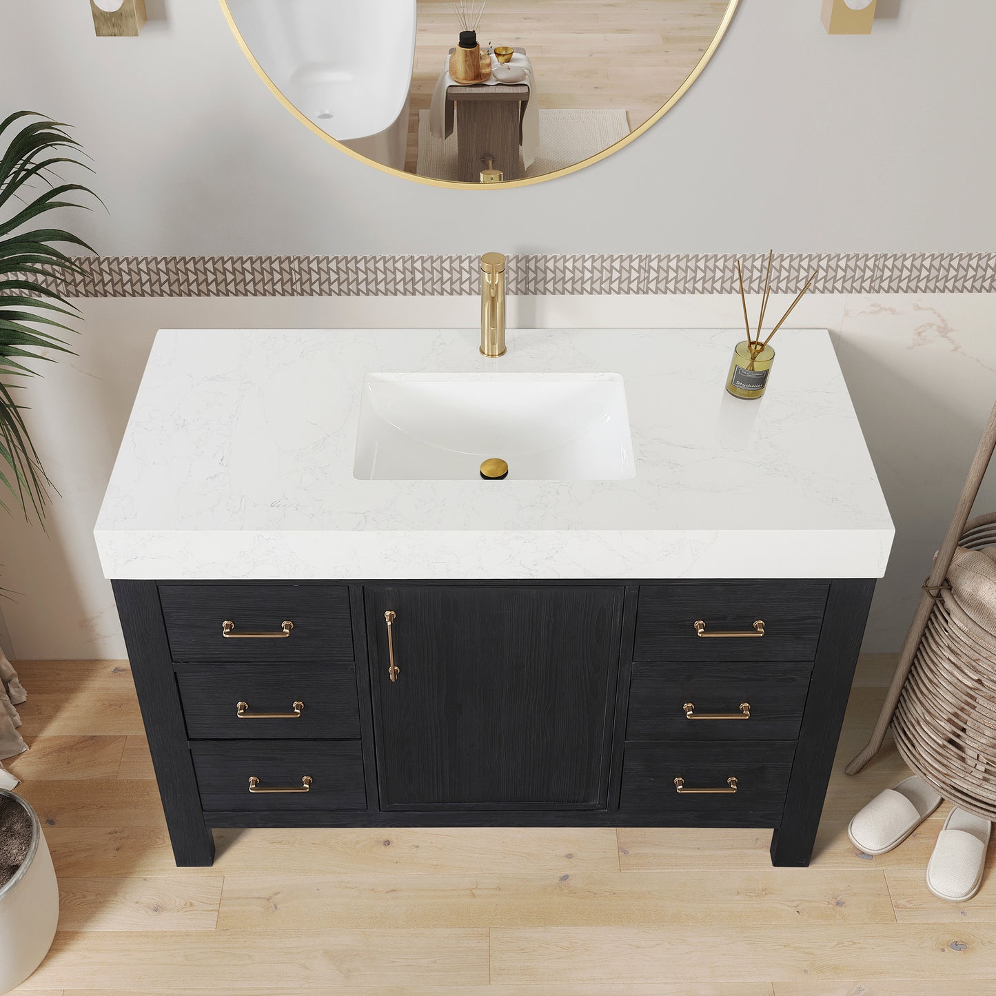 León 48" Free-standing Single Bathroom Vanity in Fir Wood Black