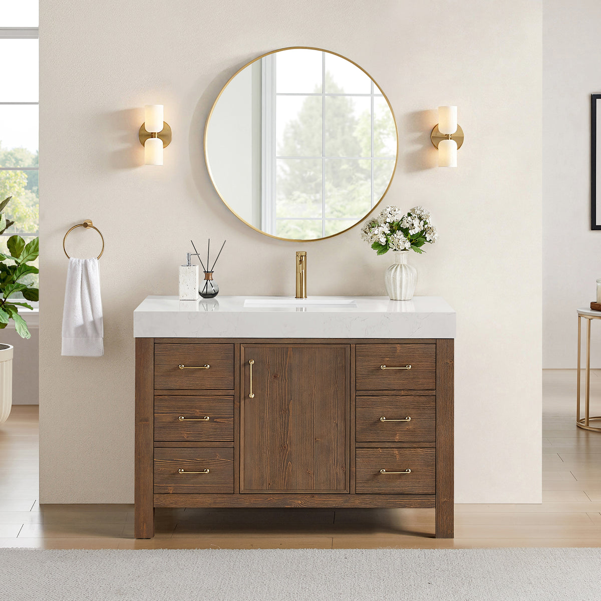 León 48" Free-standing Single Bathroom Vanity in Spruce Aged Brown