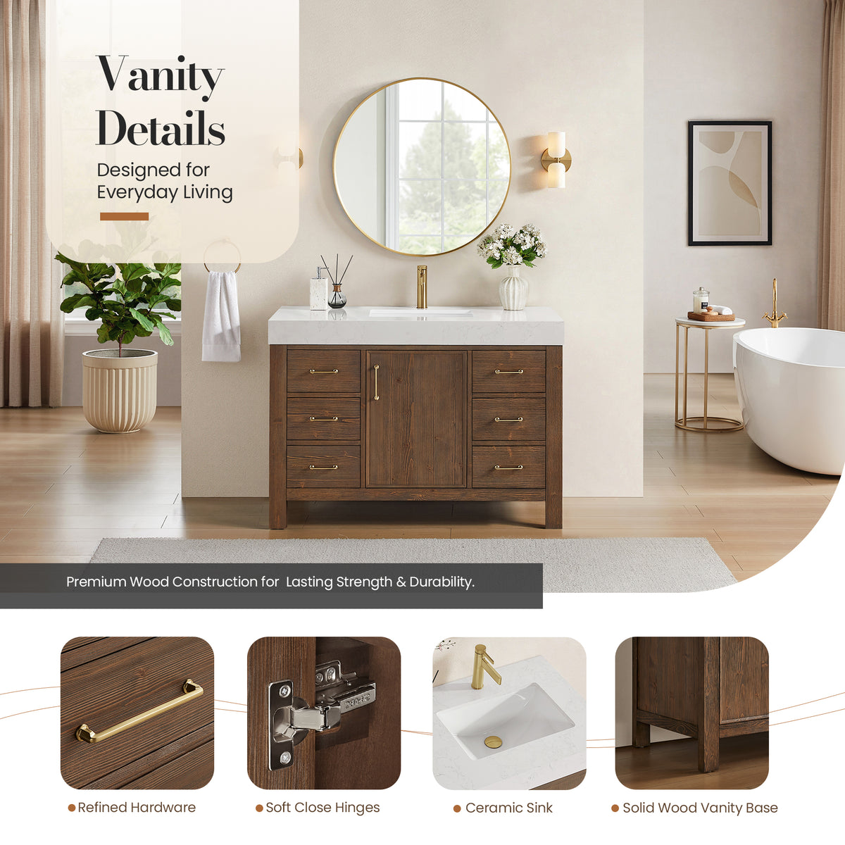 León 48" Free-standing Single Bathroom Vanity in Spruce Aged Brown