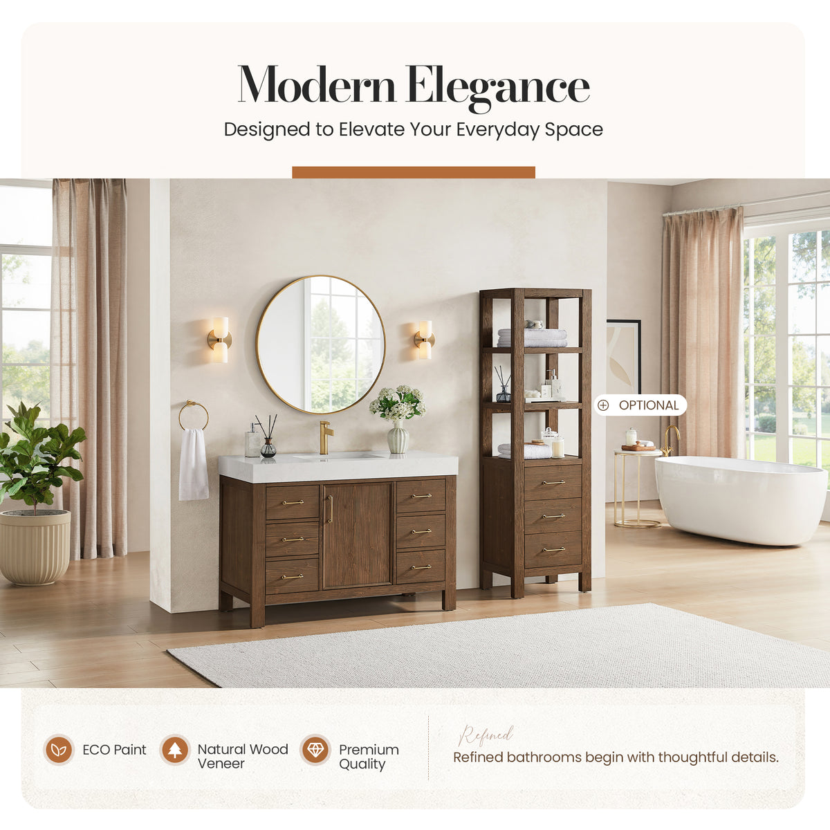 León 48" Free-standing Single Bathroom Vanity in Spruce Aged Brown