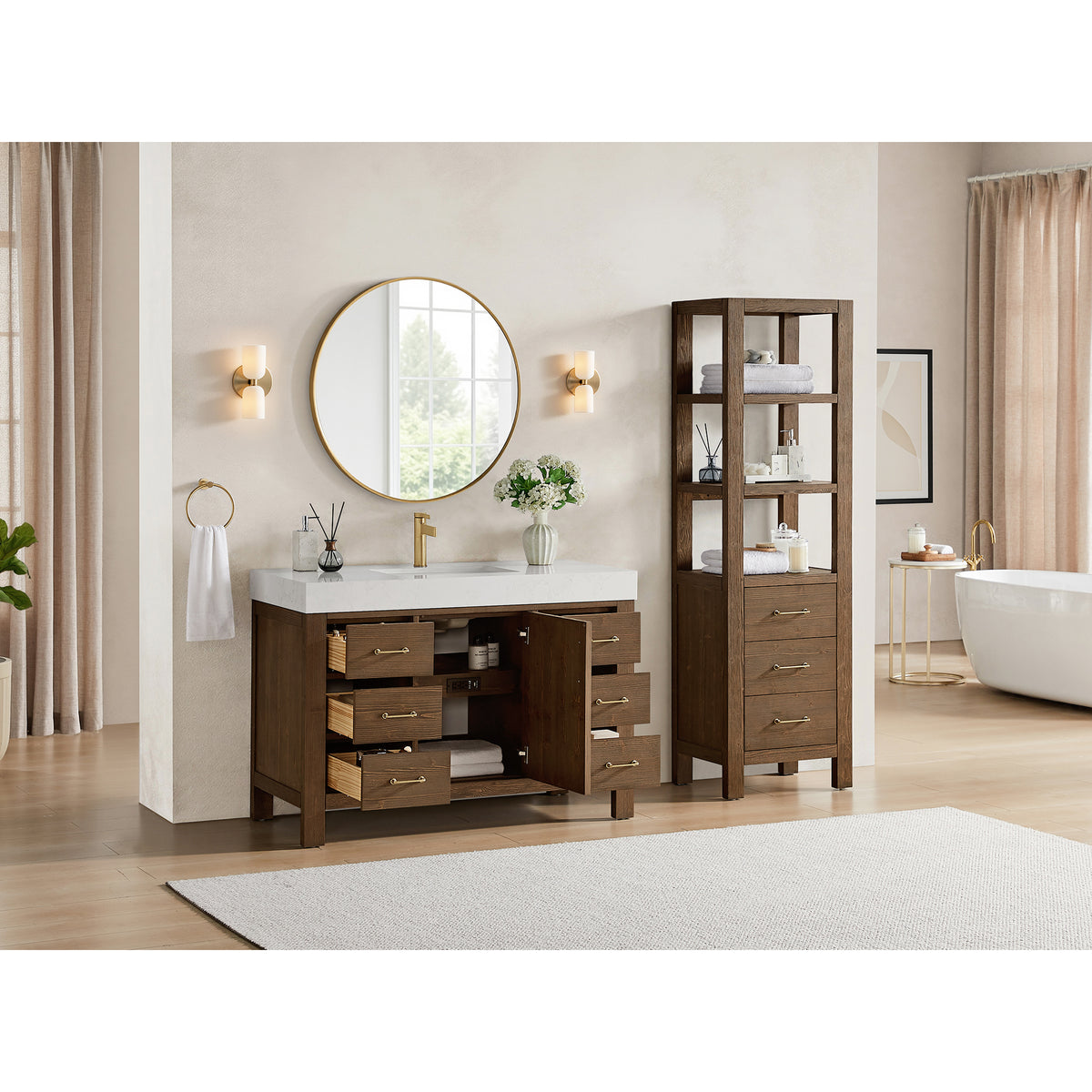León 48" Free-standing Single Bathroom Vanity in Spruce Aged Brown