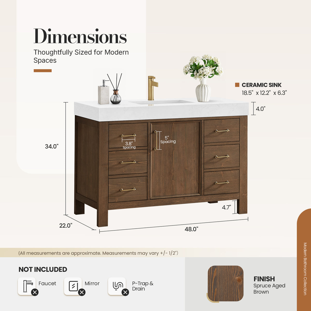 León 48" Free-standing Single Bathroom Vanity in Spruce Aged Brown