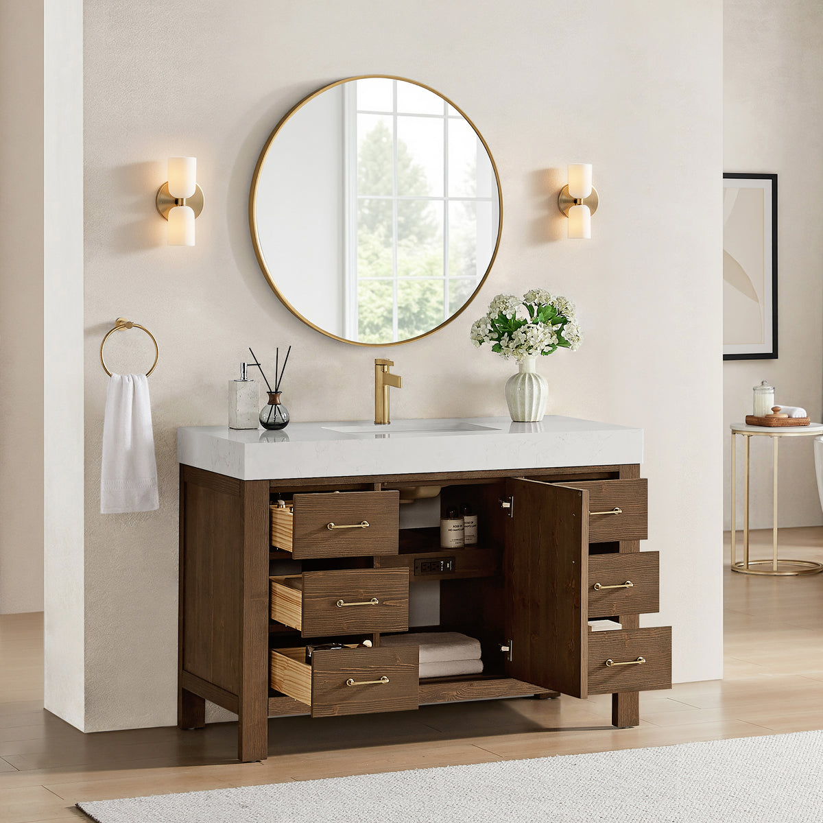 León 48" Free-standing Single Bathroom Vanity in Spruce Aged Brown