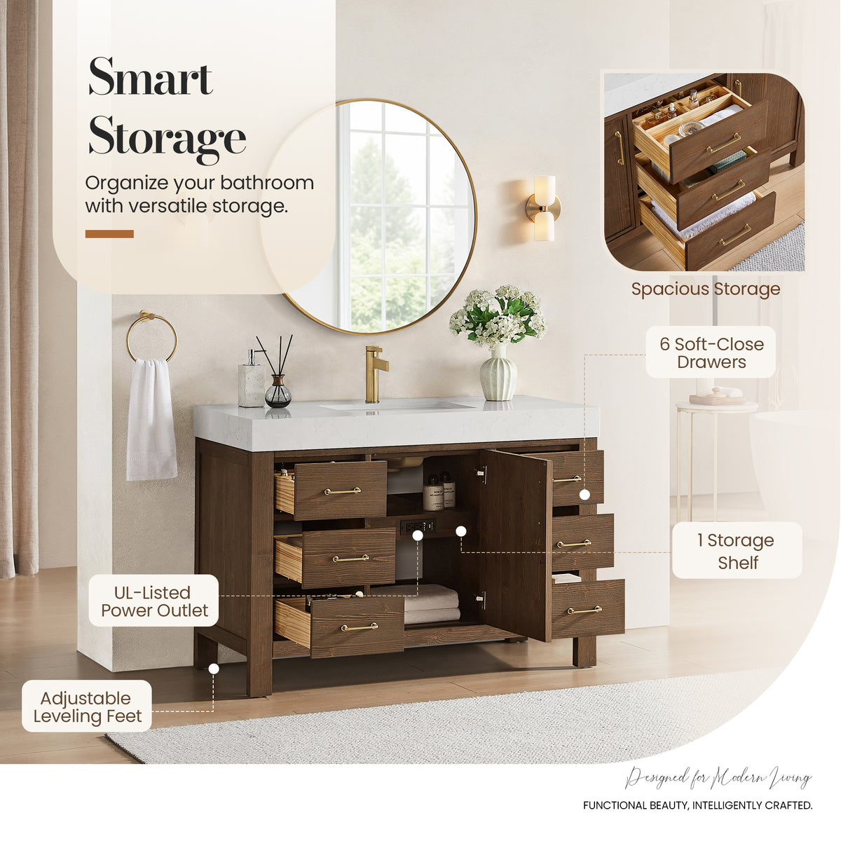 León 48" Free-standing Single Bathroom Vanity in Spruce Aged Brown