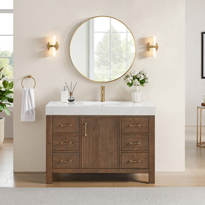 León 48" Free-standing Single Bathroom Vanity in Spruce Aged Brown with Mirror