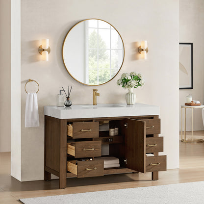 León 48" Free-standing Single Bathroom Vanity in Spruce Aged Brown with Mirror