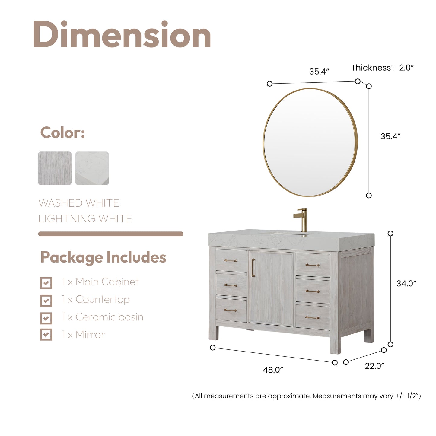 León 48" Free-standing Single Bathroom Vanity in Washed White