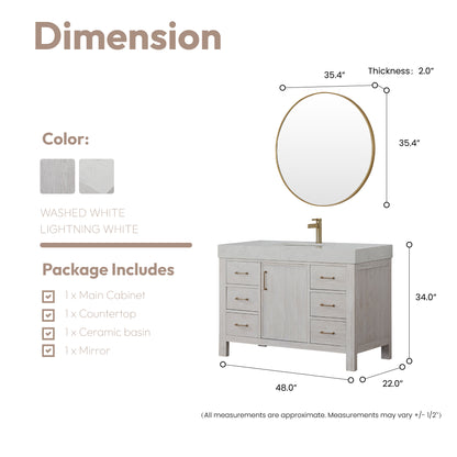 León 48" Free-standing Single Bathroom Vanity in Washed White