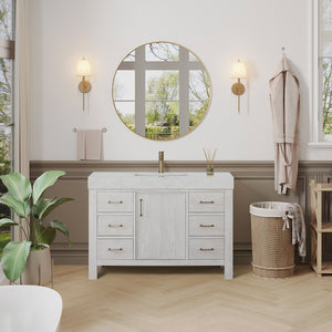 Open image in slideshow, León 48in. Free-standing Single Bathroom Vanity in Washed White with Composite top in Lightning White

