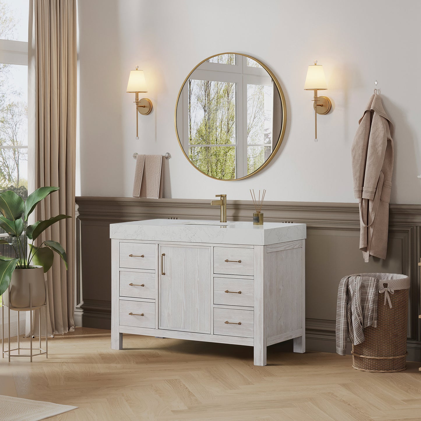 León 48" Free-standing Single Bathroom Vanity in Washed White