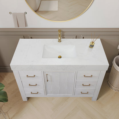 León 48" Free-standing Single Bathroom Vanity in Washed White