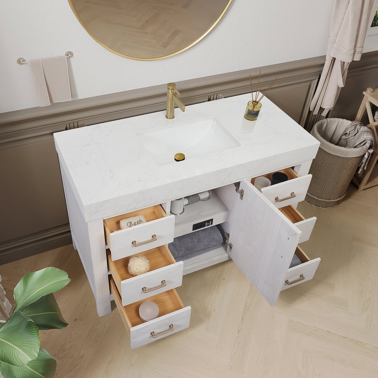 León 48" Free-standing Single Bathroom Vanity in Washed White
